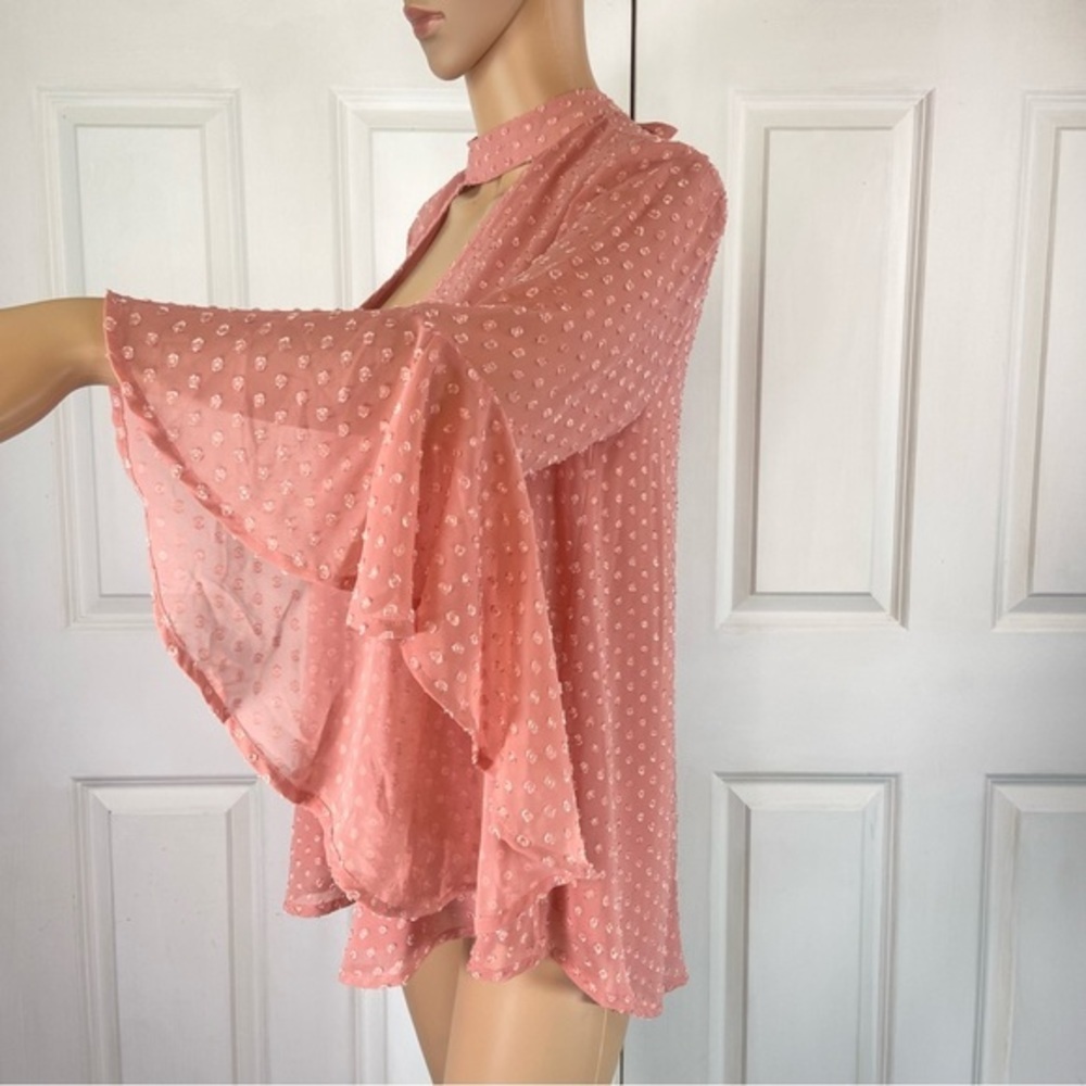 Band of Gypsies Floral Appliqué Bell Sleeve Sheer Blouse - Picture 7 of 17
